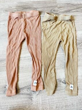 Ribbed Kids Leggings Set — Dusty Pink & Light Beige